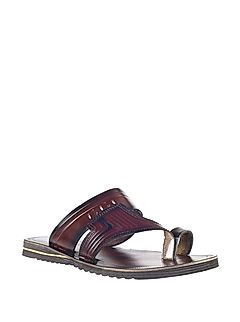 KHADIM Burgundy Leather Slip On Sandal for Men (9465455)