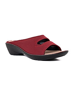 KHADIM Maroon Red Wedge Heel Mule Slip On Sandal for Women (1650485)