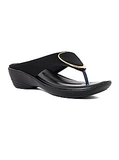 KHADIM Black Wedge Heel Slip On Sandal for Women (1659086)