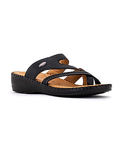 KHADIM Softouch Black Leather Wedge Heel Slip On Sandal for Women (7591136)