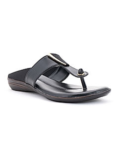 KHADIM Black Flat Slip On Sandal for Women (5300106)