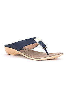 KHADIM Navy Blue Heel Slip On Sandal for Women (6510599)