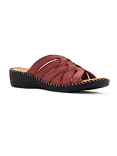 KHADIM Softouch Maroon Red Leather Wedge Heel Mule Slip On Sandal for Women (2181905)