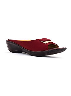 KHADIM Maroon Red Wedge Heel Mule Slip On Sandal for Women (5300275)