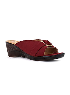 KHADIM Maroon Red Wedge Heel Mule Slip On Sandal for Women (6510235)