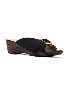 KHADIM Black Wedge Heel Mule Slip On Sandal for Women (6510236)