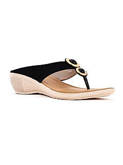 KHADIM Black Wedge Heel Slip On Sandal for Women (6510326)