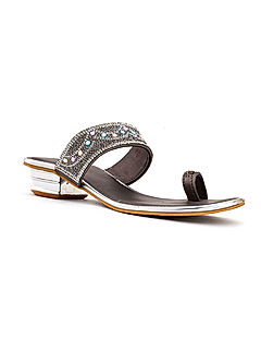 KHADIM Grey Block Heel Slip On Ethnic Sandal for Women (6510642)