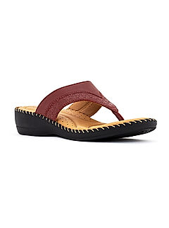 KHADIM Softouch Maroon Red Leather Wedge Heel Slip On Sandal for Women (2181915)