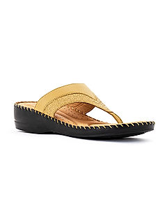 KHADIM Softouch Yellow Leather Wedge Heel Slip On Sandal for Women (2181918)
