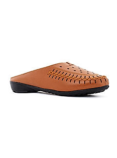 KHADIM Sharon Brown Leather Flat Mule Slip On Sandal for Women (2661163)