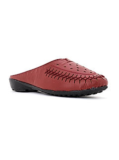 KHADIM Sharon Maroon Red Leather Flat Mule Slip On Sandal for Women (2661165)