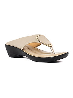 KHADIM Beige Wedge Heel Slip On Sandal for Women (1659088)