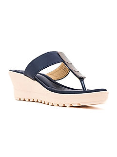 KHADIM Cleo Navy Blue Wedge Heel Slip On Sandal for Women (5320189)