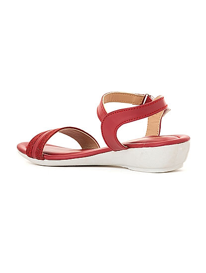 Adrianna Peach Casual Peep-Toe Heel Sandal for Girls