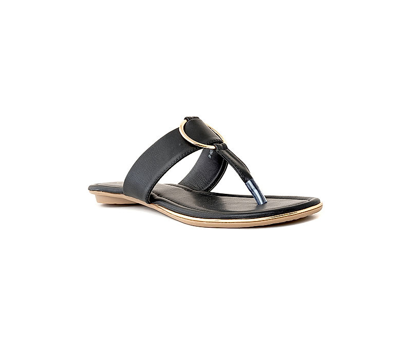 KHADIM Cleo Black Flat Slip On Sandal for Women (1061476)