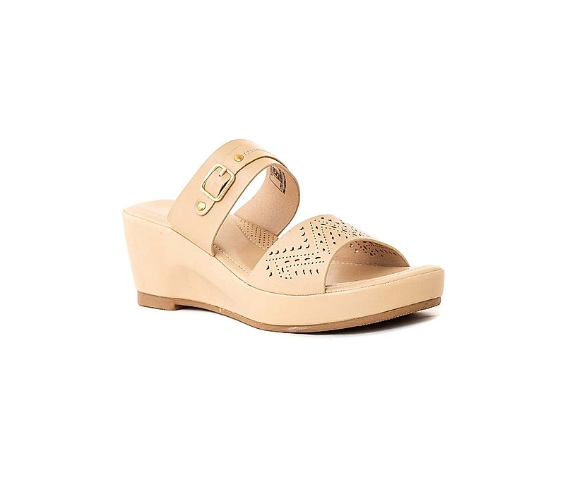 KHADIM Sharon Beige Wedge Heel Mule Slip On Sandal for Women (2661458)