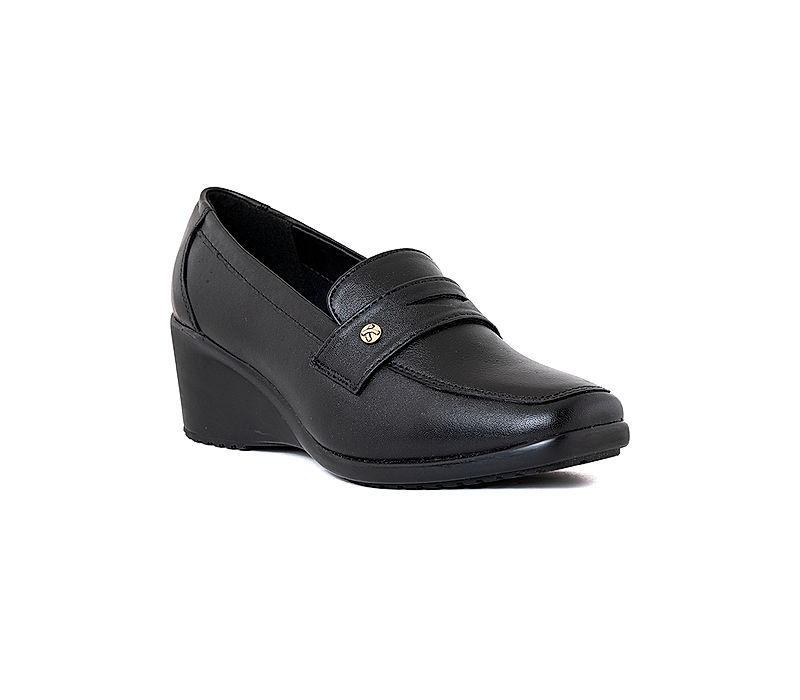 KHADIM Sharon Black Wedge Heel Penny Loafers Formal Shoe for Women (3592566)