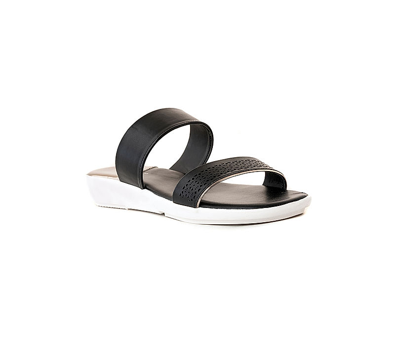 KHADIM Cleo Black Flat Slip On Sandal for Women (5150666)