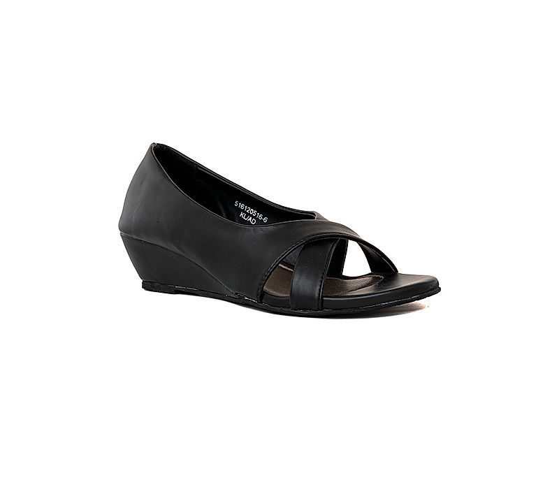 KHADIM Sharon Black Wedge Heel Sandal for Women (5161206)