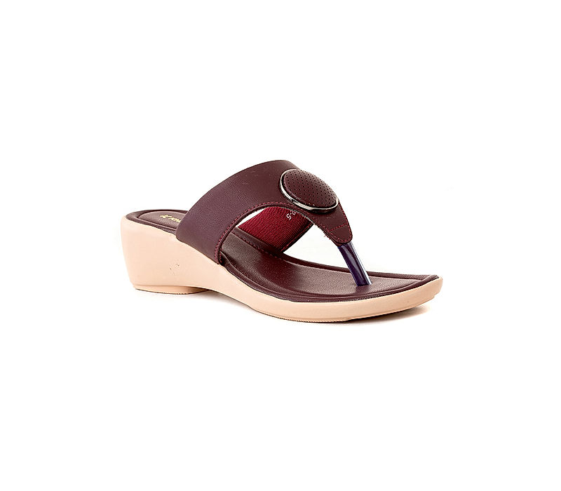 KHADIM Burgundy Wedge Heel Slip On Sandal for Women (5320815)