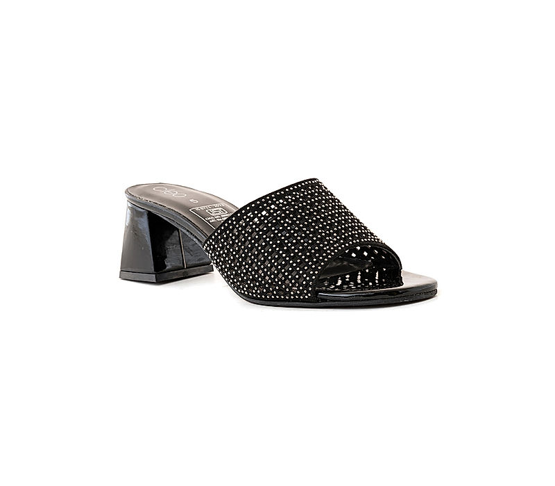 KHADIM Cleo Black Block Heel Mule Slip On Sandal for Women (6890146)