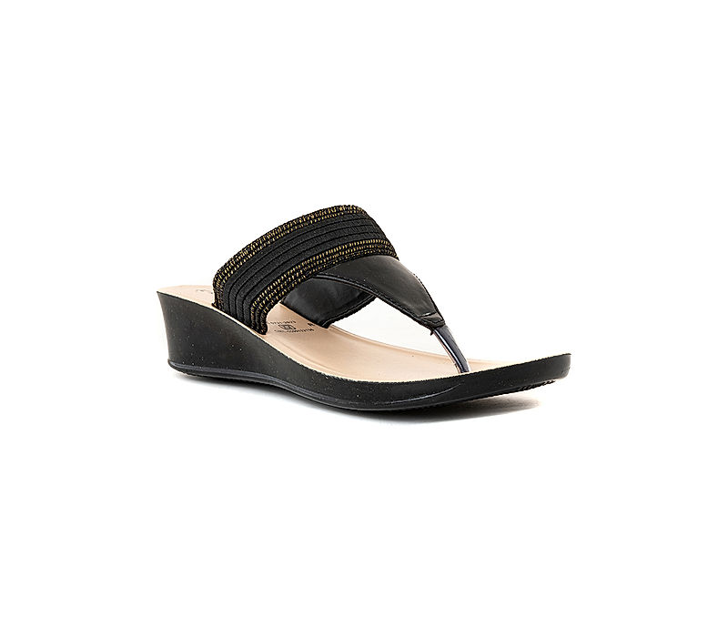 KHADIM Black Wedge Heel Slip On Sandal for Women (7775606)