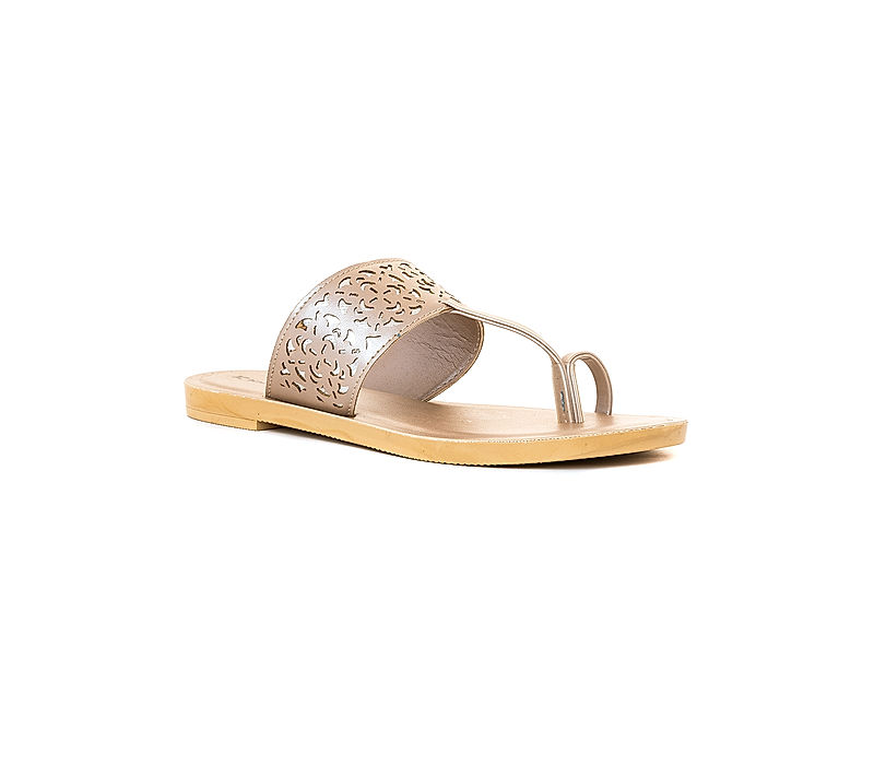 KHADIM Beige Flat Kolhapuri Slip On Sandal for Women (5260708)