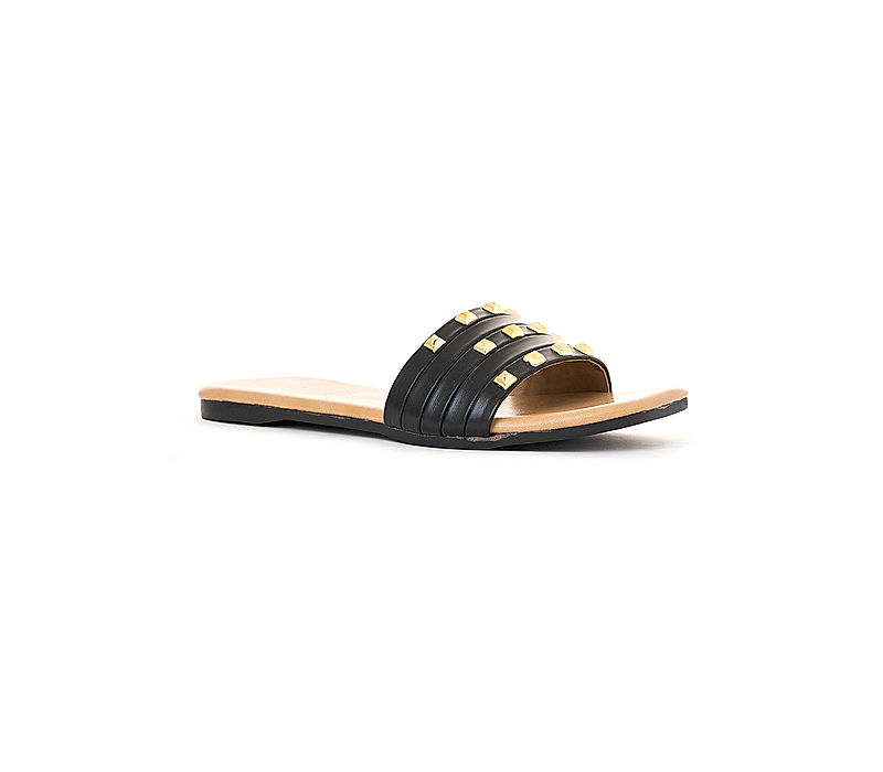 KHADIM Cleo Black Flat Mule Slide Sandal for Women (5300526)