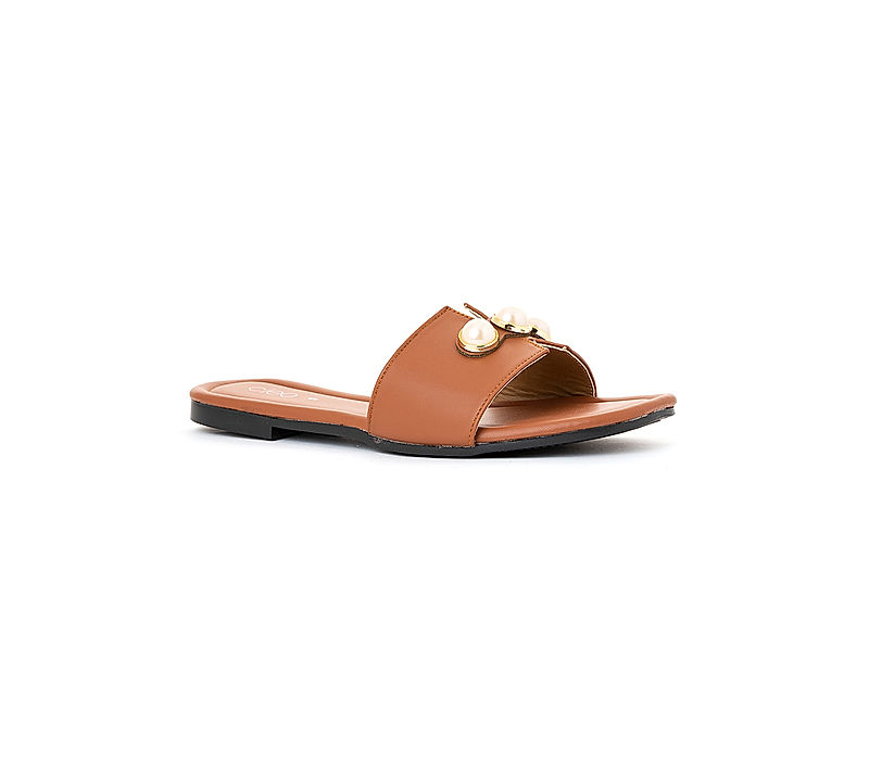 KHADIM Cleo Brown Flat Mule Slide Sandal for Women (5320653)