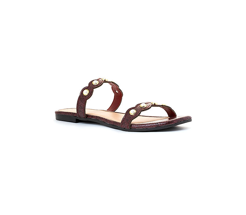 KHADIM Cleo Burgundy Flat Slip On Sandal for Women (5320665)