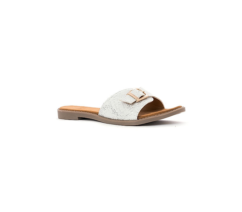 KHADIM Cleo White Flat Mule Slide Sandal for Women (5610591)
