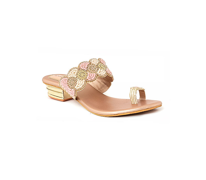 KHADIM Rose Gold Block Heel Slip On Ethnic Sandal for Women (5720355)