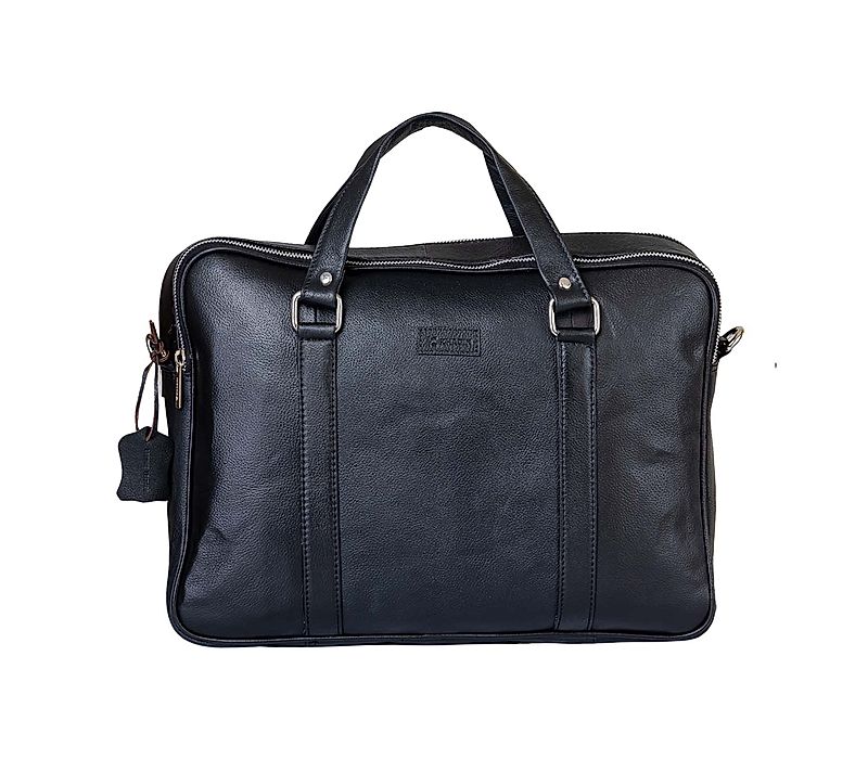 Khadim Black Portfolio Bag with Laptop Sleeve & Detachable Long Handle for Men (1050176)
