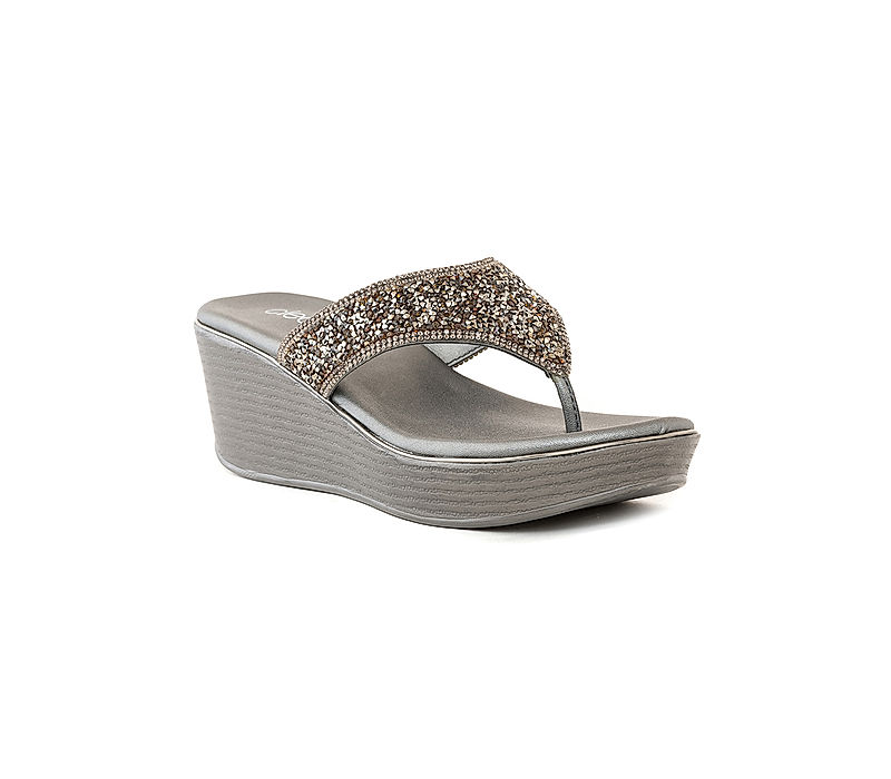 KHADIM Cleo Grey Wedge Heel Slip On Sandal for Women (4311082)