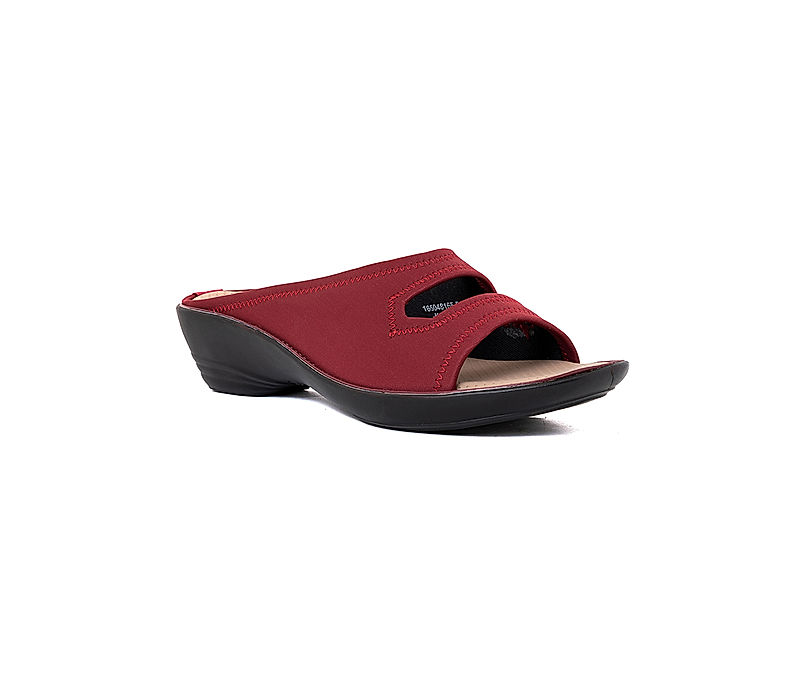 KHADIM Maroon Red Wedge Heel Mule Slip On Sandal for Women (1650485)