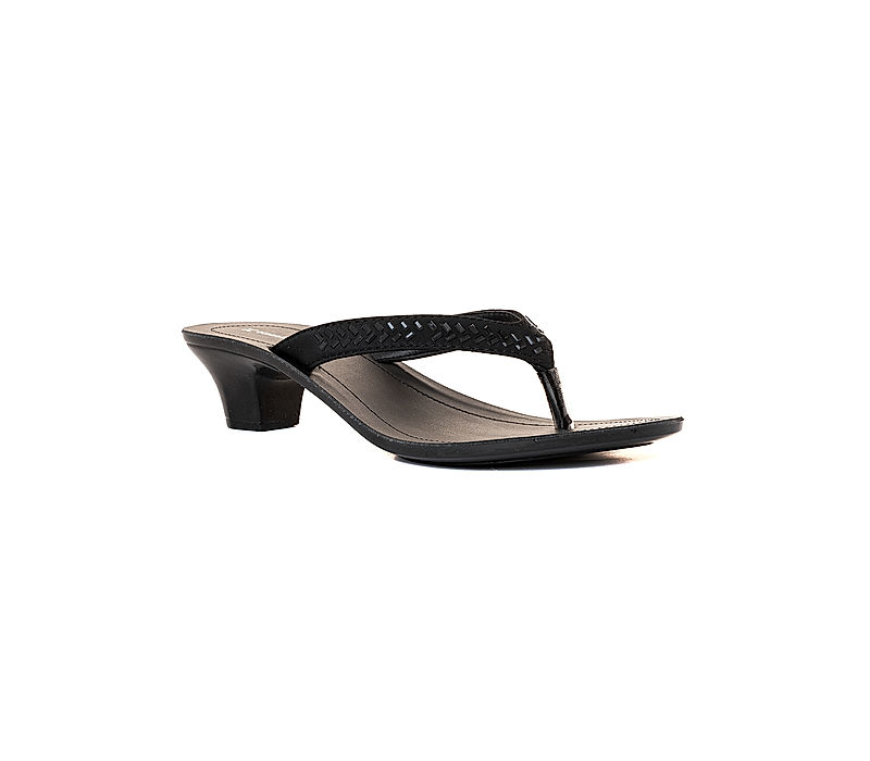 KHADIM Black French Heel Thong Slip On Sandal for Women (5260716)