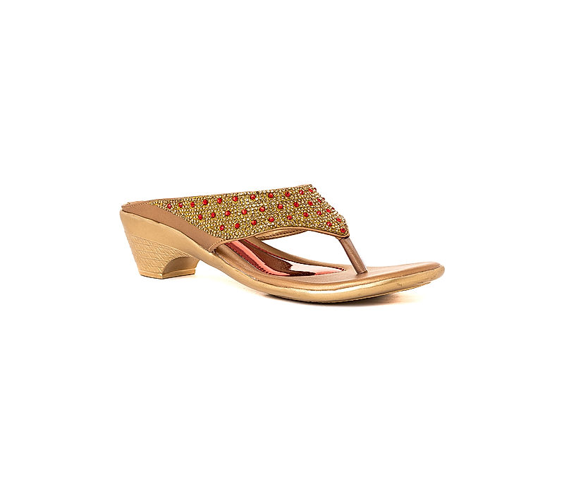 KHADIM Gold Cone Heel Slip On Ethnic Sandal for Women (6511058)
