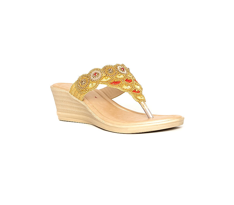 KHADIM Gold Wedge Heel Slip On Sandal for Women (6511408)