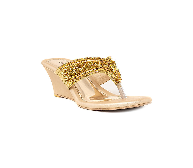 KHADIM Gold Wedge Heel Slip On Sandal for Women (6511448)