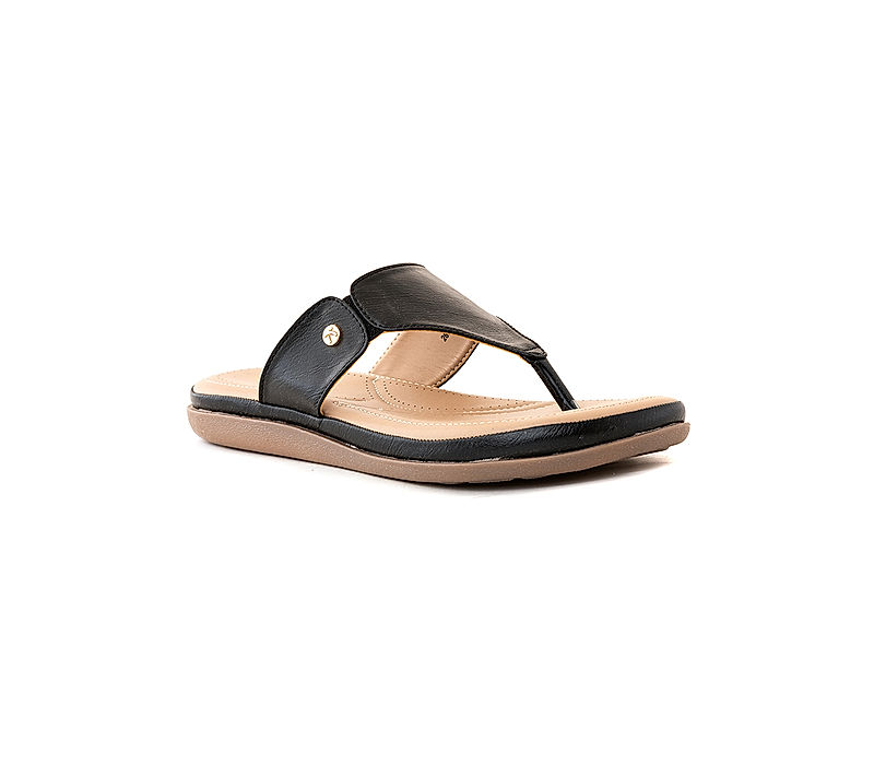 KHADIM Softouch Black Flat Slip On Sandal for Women (2661476)