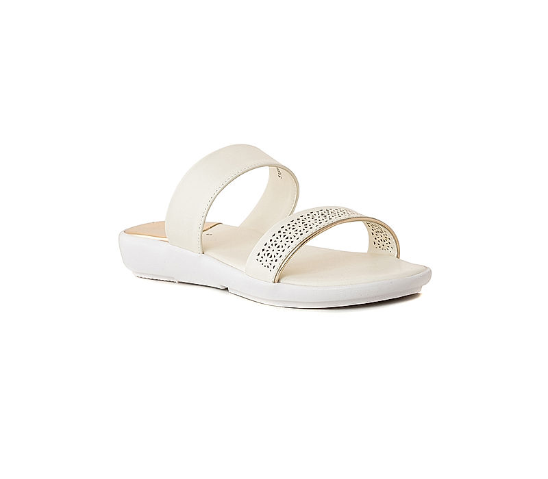 KHADIM Cleo White Flat Slip On Sandal for Women (5150661)