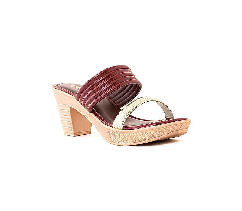 KHADIM Cleo Maroon High Heel Block Slip On Sandal for Women (5300735)