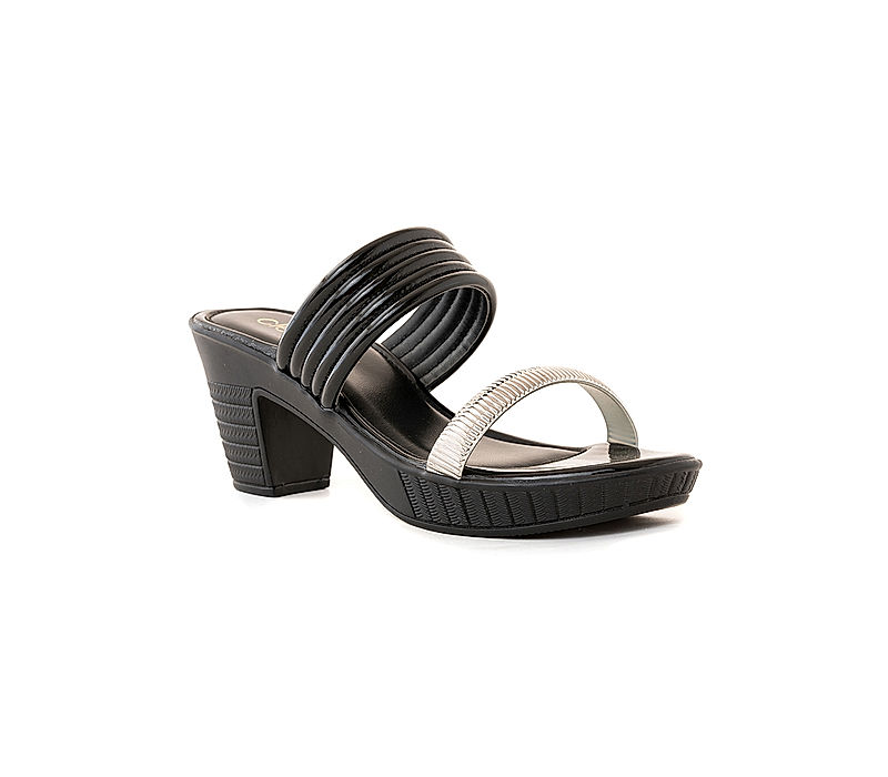 KHADIM Cleo Black High Heel Block Slip On Sandal for Women (5300736)