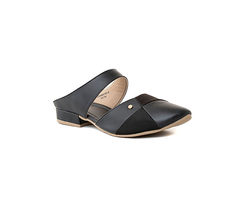 KHADIM Cleo Black Flat Mule Slip On Sandal for Women (5340646)