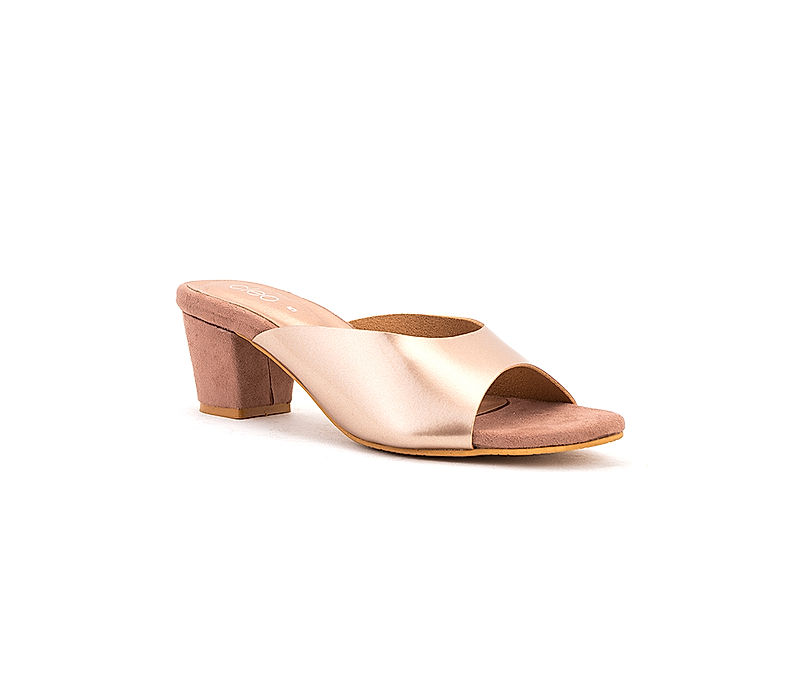 KHADIM Cleo Rose Gold Block Heel Mule Slip On Sandal for Women (5720195)