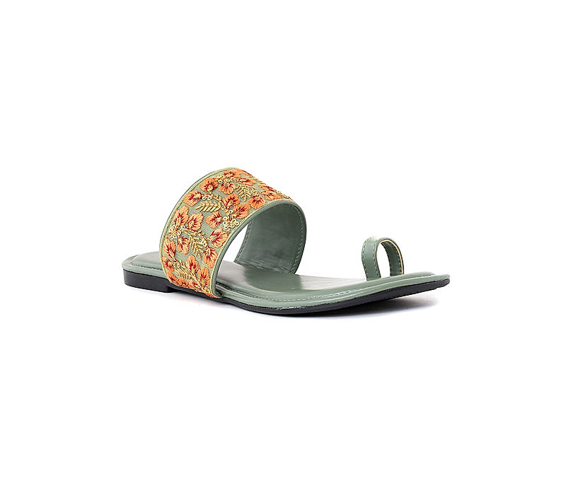 KHADIM Green Flat Slip On Sandal for Women (1061467)