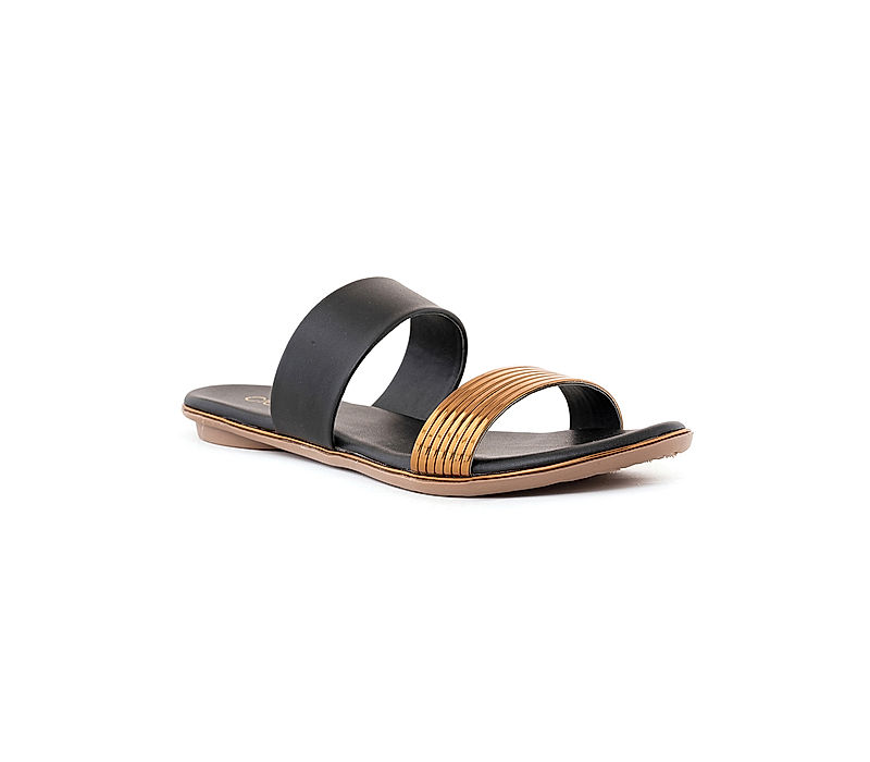 KHADIM Cleo Black Flat Slip On Sandal for Women (5300686)