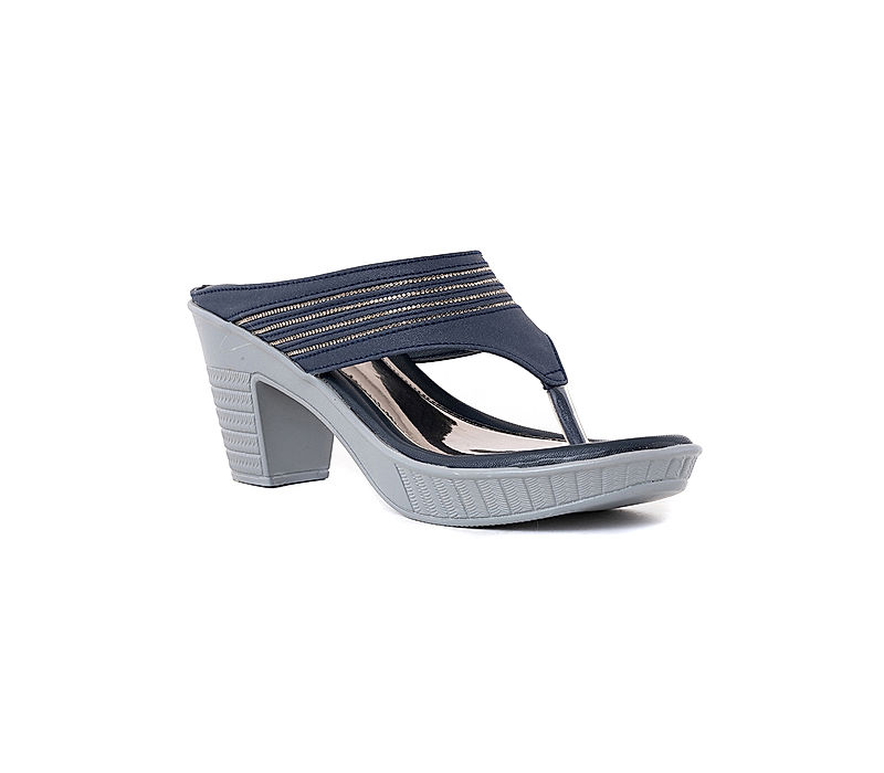 KHADIM Cleo Navy Blue High Heel Block Slip On Sandal for Women (5300719)