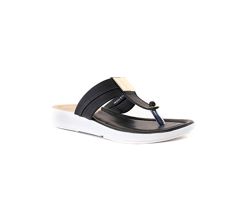 KHADIM Cleo Black Flat Slip On Sandal for Women (5320826)